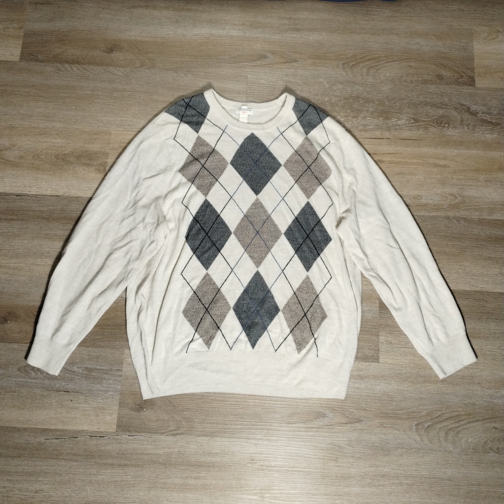 Dockers Men's Argyle Crewneck Sweater XXL Cream Gray Grandpacore Charlie Brown